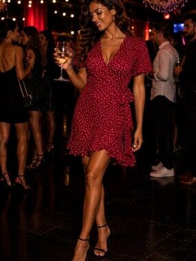 Vintage Red Polka Dot‎ Wrap Dress By Relipop - Size M cottagecore